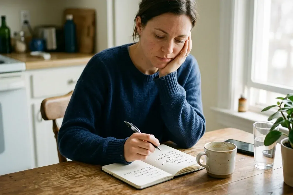 Patient organizing symptoms, medications, and specialist notes for care coordination